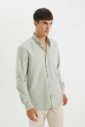DeFacto Regular Fit Polo Yaka Oxford Basic Düz Uzun Kollu Gömlek A8028AX24AUGN1128