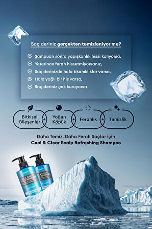 Canlandıcı ve Ferahlatıcı Bakım Şampuanı KUNDAL Scalp Refreshing Cool Shampoo 500 ml (Aqua Mint)