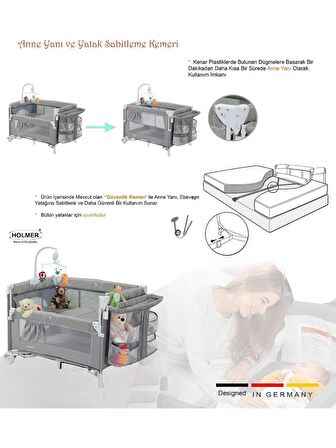  Holmer Maxi Comfort Coolstyle (Anne Yanı-Deluxe Kumaş) Premium Dönenceli Oyun Parkı/Anne Yanı 70x110cm