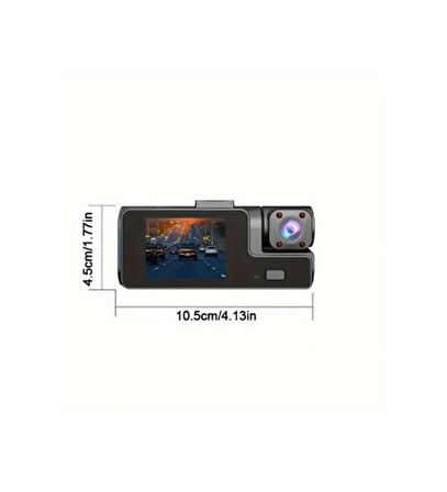 Üç Kameralı Araç İçi Kamera Cama Vantuzlu Geri Görüşlü 1080P Full HD