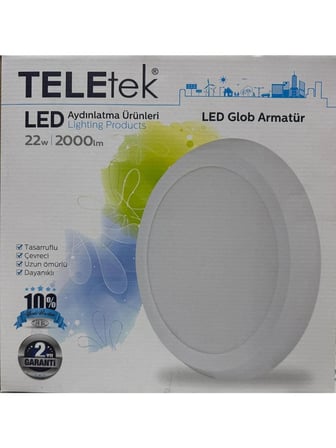 Teletek 22W Radar Sensörlü ve Acil Durum Kitli LED Glob Tavan Armatürü - 2000 Lümen - 6500K