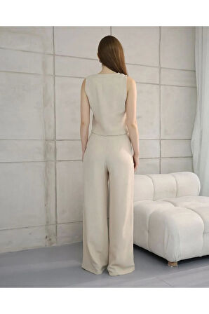 Rahat Form Yelekli Pantolon Takım Modern Fit Keten Takım