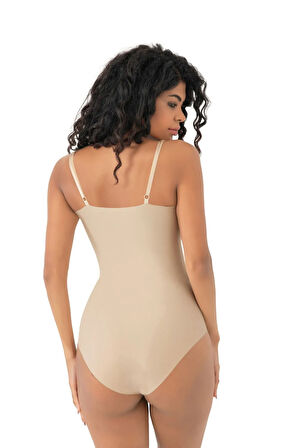 İnceltici Etkili Lazer Kesim Göğüs Detekli Çıtçıtlı Askılı Zıbın Ten Rengi Body Korse İz Göstermez