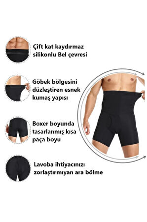 Destekli Erkek Korse Boxer Karın Bölgesi Sıkılaştırıcı ve Toparlayıcı Silikon Kaydırmaz Bel Çevresi