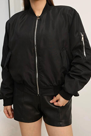 Bomber Ceket Kol Fermuar Detaylı Rüzgara Dayanıklı Günlük & Gece Kombini Yeni Trend