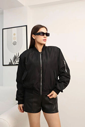 Bomber Ceket Kol Fermuar Detaylı Rüzgara Dayanıklı Günlük & Gece Kombini Yeni Trend