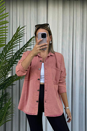 Oversize Gül Kurusu Gabardin Gömlek Ceket