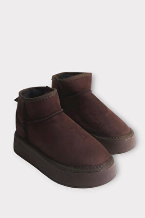 Kürklü Kalın Taban Kısa Spor Kadın Bot KAHVERENGİ