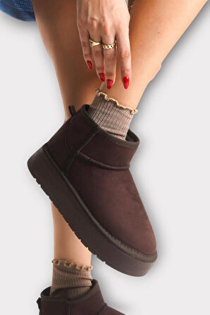 Kürklü Kalın Taban Kısa Spor Kadın Bot KAHVERENGİ