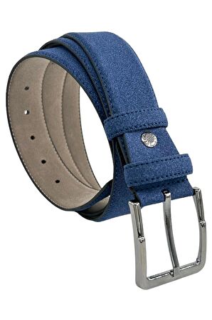 Lacivert Süet Suni Deri Dikişli 4 cm.lik Klasik Kemer - 7400-805
