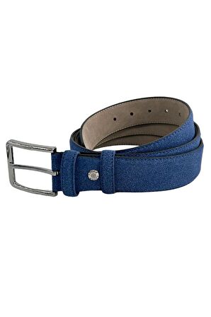 Lacivert Süet Suni Deri Dikişli 4 cm.lik Klasik Kemer - 7400-805