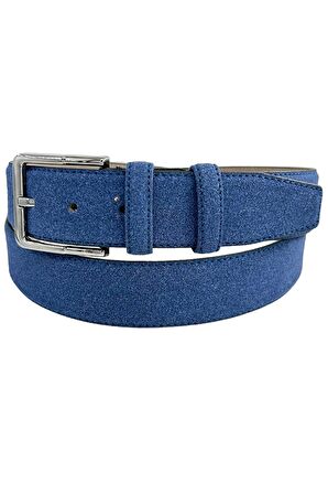 Lacivert Süet Suni Deri Dikişli 4 cm.lik Klasik Kemer - 7400-805