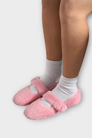 Tüylü Tek Kemer Cırtlı Panduf Kadın Ev Babeti PEMBE