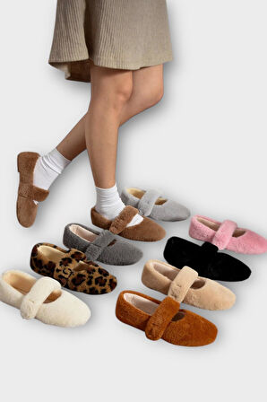 Tüylü Tek Kemer Cırtlı Panduf Kadın Ev Babeti PEMBE