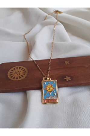 Tarot Güneş  Sunny Gold Paslanmaz  Çelik Kolye Aksesuar Şık Takı Hediyelik