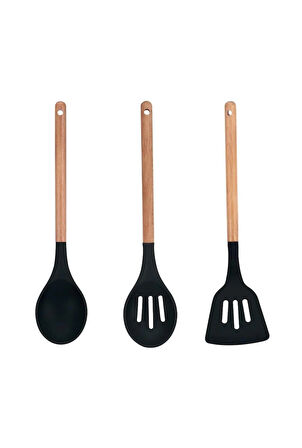 MasterPro 3'lü Mutfak Gereci Seti Silikon Uç Tahta Tutamaç Foodies Collection Serisi 4660