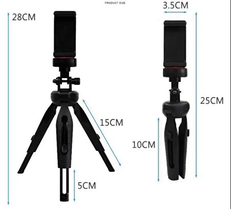 Unico 360 Derece Ayarlanabilir Selfie Stick Mini Tripod Yükseklik Ayarlı Mini Tripod Taşınabilir