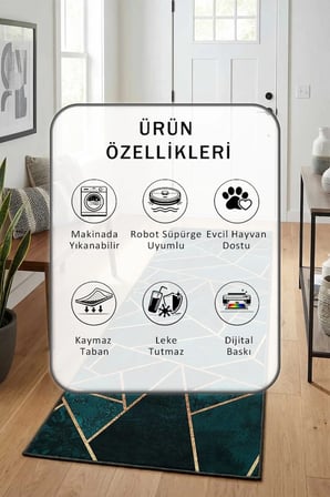 Yıkanabilir Kaymaz Siesna Dijital Baskılı Yolluk Halı Tüy Tutmaz