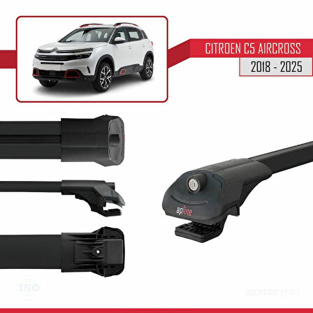 Citroen C5 Aircross 2018 ve Sonrası ile Uyumlu ACE-1 Ara Atkı Tavan Barı Siyah 2 Adet
