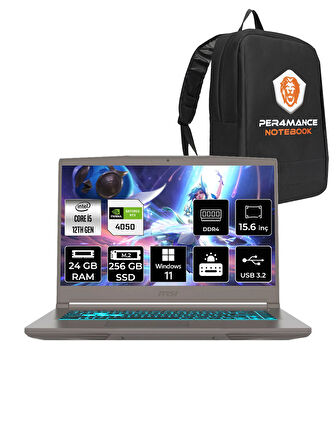 MSI Thin 15 i5 12450H 24GB 256GB SSD RTX4050/6GB 15.6" FHD 144HZ W11P B12VE27TR & PER4 ÇANTA