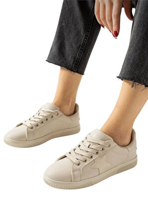 Yıldızlı Spor Kadın Sneaker Ayakkabı BEJ