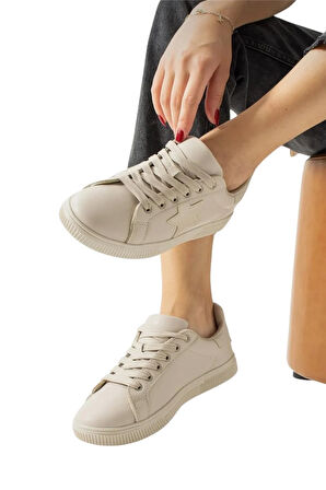Yıldızlı Spor Kadın Sneaker Ayakkabı BEJ