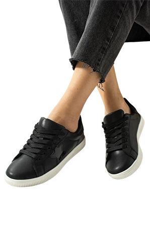 Yıldızlı Spor Kadın Sneaker Ayakkabı SİYAH - BEYAZ