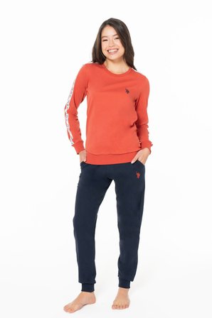 Kadın Bisiklet Yaka Uzun Kollu Pijama Takımı S26120 RAHAT KUMAŞ BANTLI PAÇA