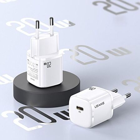 Usams T36 USB 20 Watt Hızlı Şarj Adaptörü Beyaz