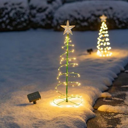 Güneş Enerjili LED Noel Yılbaşı Ağacı Bahçe Solar Balkon Teras Aydınlatması 68 cm 8 Modlu Sıcak Beyaz