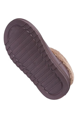 Yuvarlak Burun Kadın Kürklü Kısa Yağmur Botu KAHVERENGİ