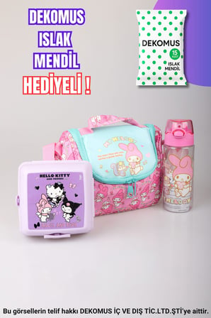 DEKOMUS İLE YENİ SEZON LİSANSLI MY MELODY&BEST FRIENDS "MELOPINK KOLEKSİYONU" TERMOSLU BESLENME ÇANTASI,500 ML MATARA VE 2 KATLI BESLENME KUTUSU /LUNCH BOX SETİ "ISLAK MENDİL HEDİYELİ"