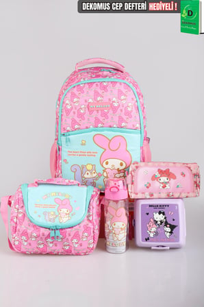 YENİ SEZON LİSANSLI MY MELODY&BEST FRIENDS "MELOPINK KOLEKSİYONU" OKUL,KALEM VE TERMOSLU BESLENME ÇANTASI İLE 500 ML MATARA,BESLENME KUTUSU "DEKOMUS CEP DEFTERİ HEDİYELİ" 