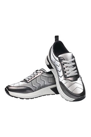 Kadın Günlük Rahat Comfort Taban  Parlak Spor Sneaker Ayakkabı GÜMÜŞ