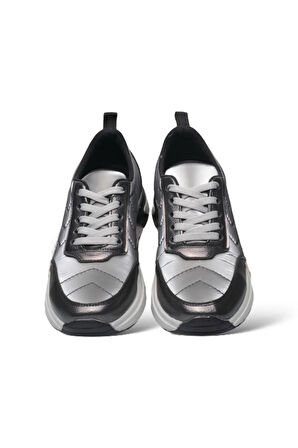 Kadın Günlük Rahat Comfort Taban  Parlak Spor Sneaker Ayakkabı GÜMÜŞ