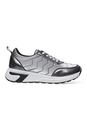 Kadın Günlük Rahat Comfort Taban  Parlak Spor Sneaker Ayakkabı GÜMÜŞ