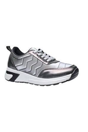 Kadın Günlük Rahat Comfort Taban  Parlak Spor Sneaker Ayakkabı GÜMÜŞ