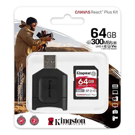 KINGSTON 64GB CANVAS REACT PLUS SDR2/64GB PROFESYONEL SD HAFIZA KARTI