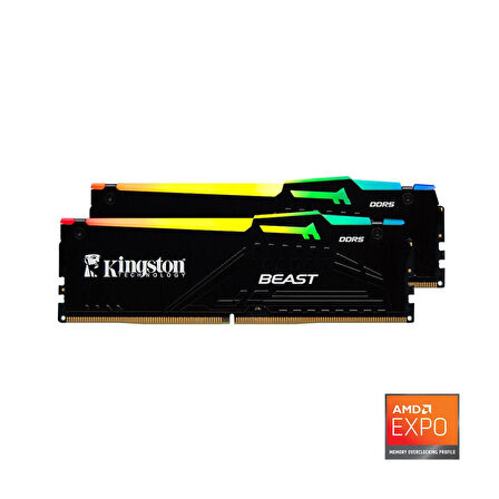 Kıngston Beast Expo KF564C32BBEAK2-64TR 64GB(2x32GB) DDR5 6400MHz CL32 RGB Masaustu Performans Ram