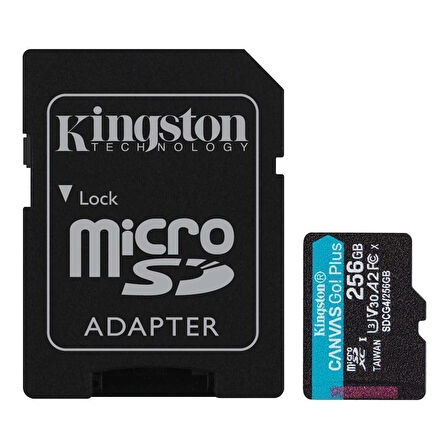 Kingston SDCG4-256GB 256GB microSDXC Canvas Go Plus Gen4 200MB-s A2 U3 V30 Card + ADP Hafıza Kartı