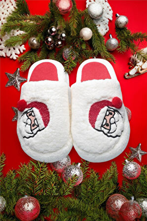 Kadın Pofuduk Nakışlı Ev Terliği Çeyiz Bohça Terliği Valentine's Day BEYAZ - SİYAH