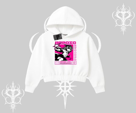 Kapşonlu Crop Sweatshirt Heroic Anime Girl Japon Stil Grafik Baskılı