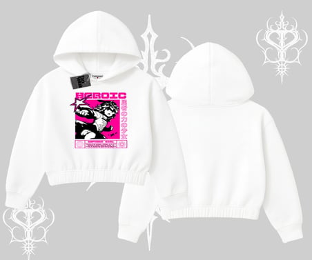 Kapşonlu Crop Sweatshirt Heroic Anime Girl Japon Stil Grafik Baskılı