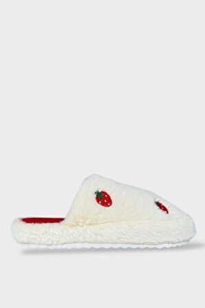 Kadın Pofuduk Nakışlı Ev Terliği Çeyiz Bohça Terliği Valentine's Day BEYAZ - YEŞİL