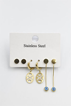 Çoklu Nazar Küpe - Altın Rengi