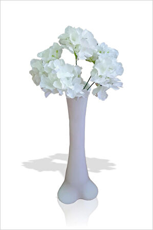 Uzun Eşsiz Nefis 60 cm Sert Plastik Dengeli Devrilmez İnce Vazo 50cm Büyük Beyaz Ortanca Yapay Çiçek