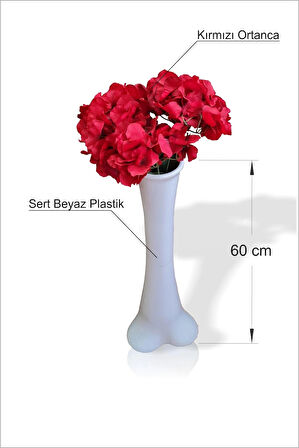 Kaliteli Düz Beyaz Konik 60 Cm İnce Belli Geniş Tabanlı Vazo Büyük Kırmızı Ortanca Kaliteli Çiçek