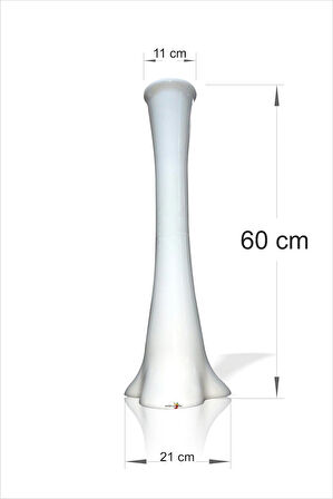 Uzun 60 cm Düz Beyaz Kırılmaz Dengeli Sert Plastik Kuru Çiçek Dal Masa Sehpa Köşe Şömine Vazo Vazosu