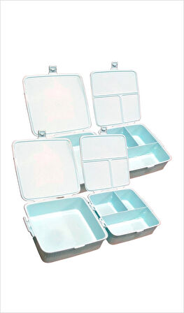 İki 2 Adet Büyük 15x15 cm Çok Gözlü Bölmeli Okul Çocuk Beslenme Yemek Saklama Kabı Kutusu Tabağı