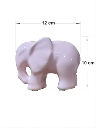 Parlak Yüzeyli Kauçuk Pabuçlu 12 cm Seramik Pembe Fil Tv Yanı Sehpa Etajer Ünite Üstü Aksesuar Biblo